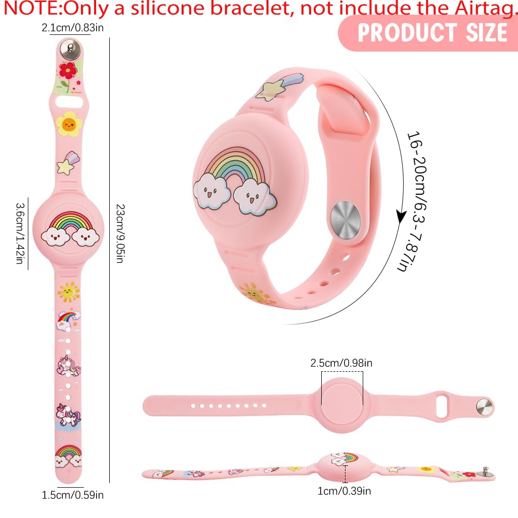 ZORBES Kids Bracelet for Anti Lost Protection featuring Secure Mount and 9 in Adjustable Silicone Band | Waterproof Cartoon Rainbow Design