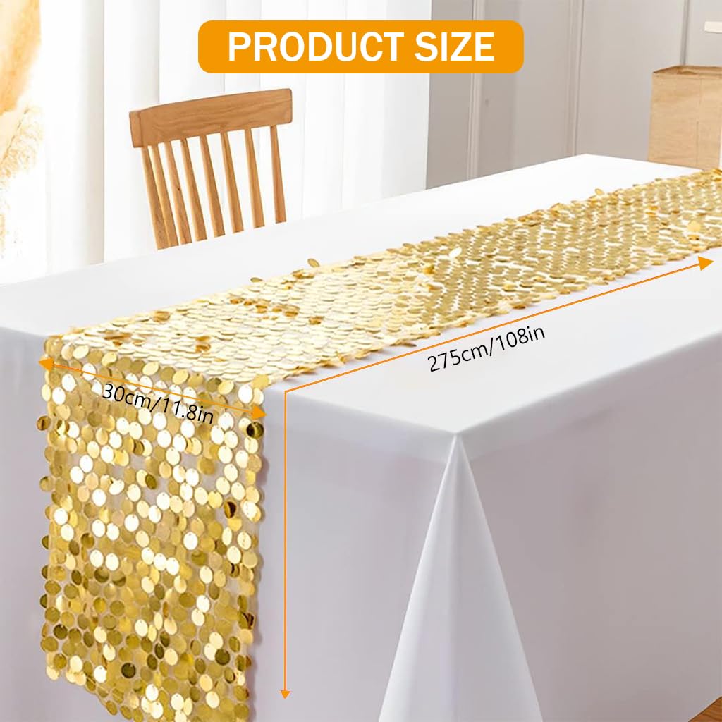 Supvox Gold Sequin Table Runner 12 x 108 in for Weddings and Parties | Polyester Glitter Decor