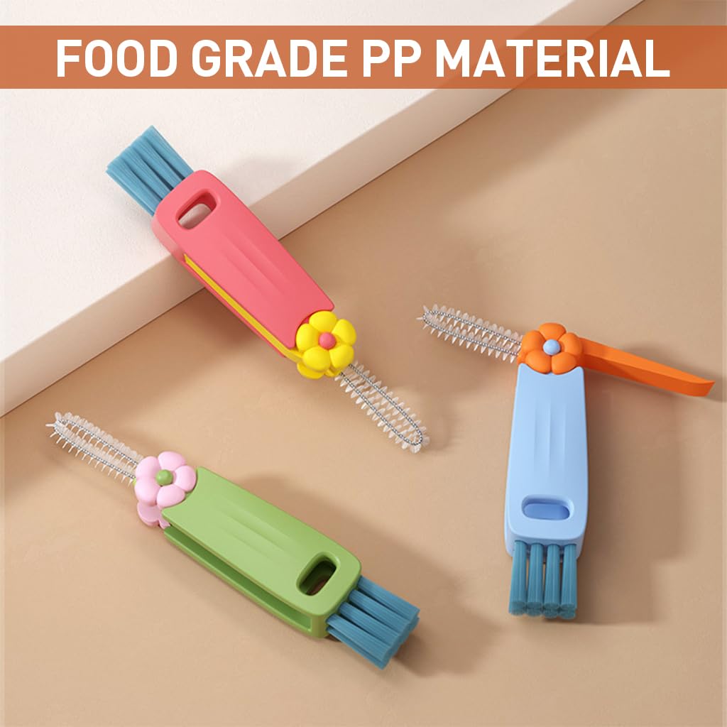 HASTHIP Bottle Cleaning Brushes 3 Pcs for Water Bottles with Dual Head Design and Folding Pry Tool | Cute Flower Style