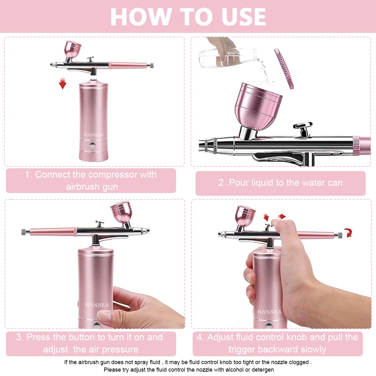 HANNEA Airbrush Kit for Makeup Nail Art and Cake Decor with Dual Action Trigger 20–27psi
