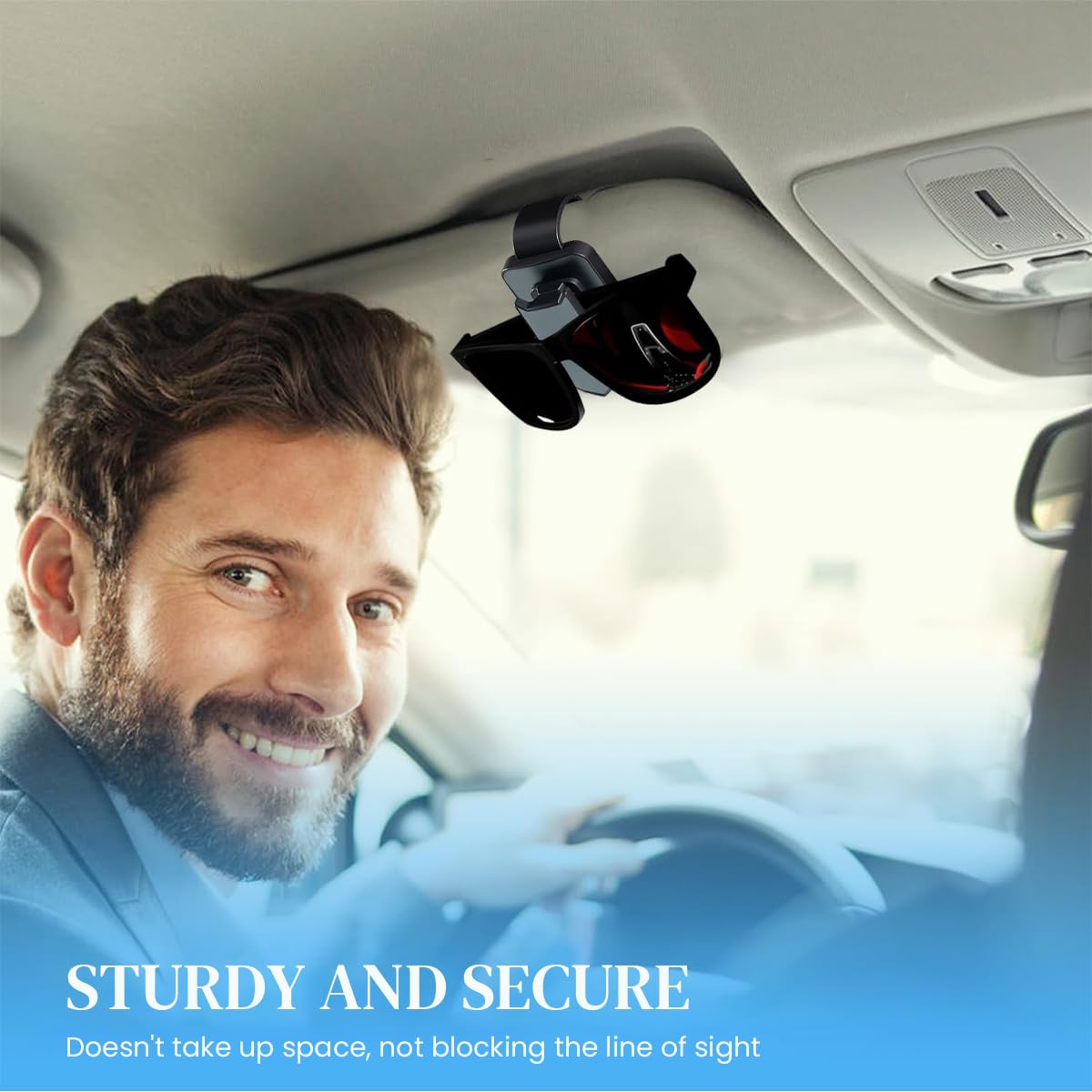 STHIRA Sunglasses Holder for Car Sun Visor with One-Hand Press-to-Open Clip | Sleek Protective Organizer
