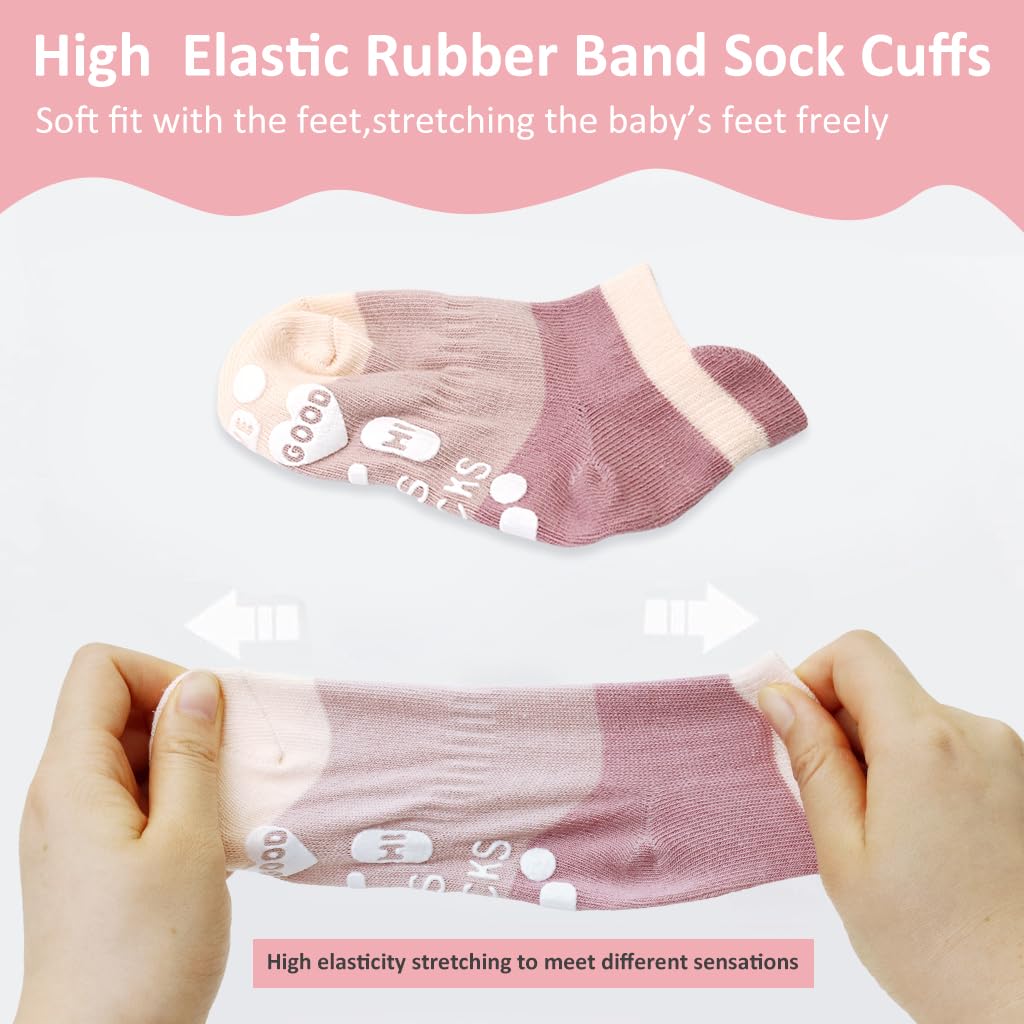 SNOWIE SOFT Baby Socks for Toddlers with Anti Slip Silicone Sole and Breathable Cotton | 5 Pairs for 0 12 Month Girls and Boys