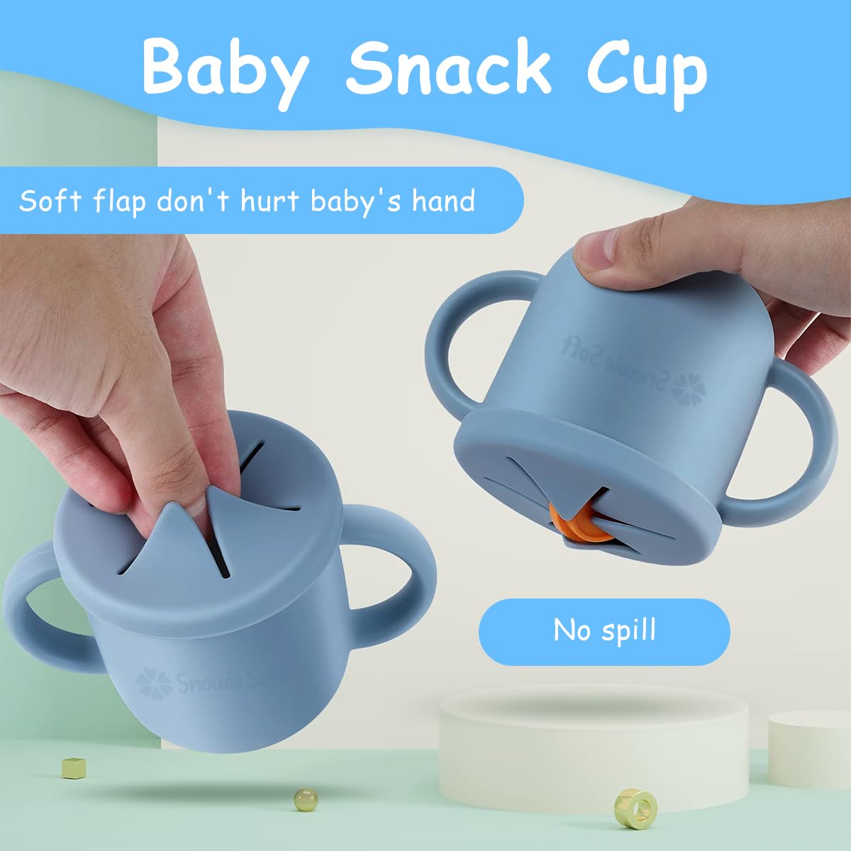 SNOWIE SOFT Silicone Sippy Cup for Baby with 2 in 1 Lid and Teether Straw, 250ml Blue | Spill Proof Training Cup 6–12 Months