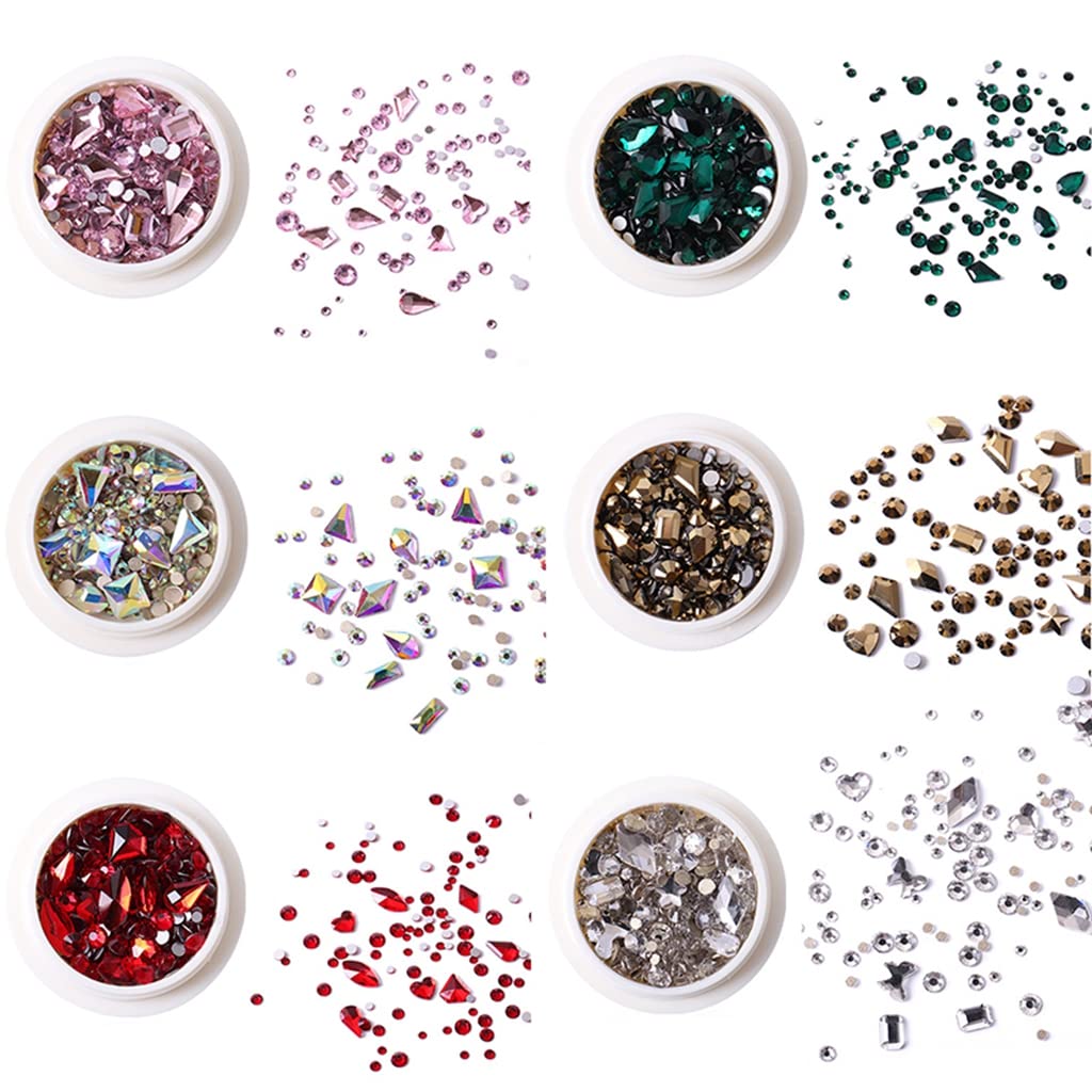 MAYCREATE Nail Art Rhinestones Kit for DIY Nails with 6 Boxes Crystals and Beads | Multi Shape Gems
