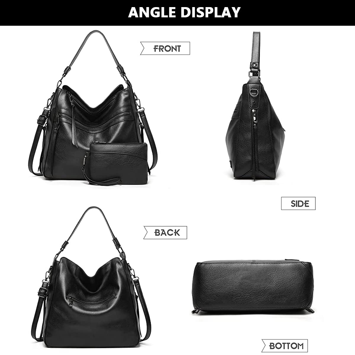 PALAY Tote Bag Purse Combo for Women with Multi Pockets and Soft PU Material | Black Shoulder Bag for Travel and Daily Use