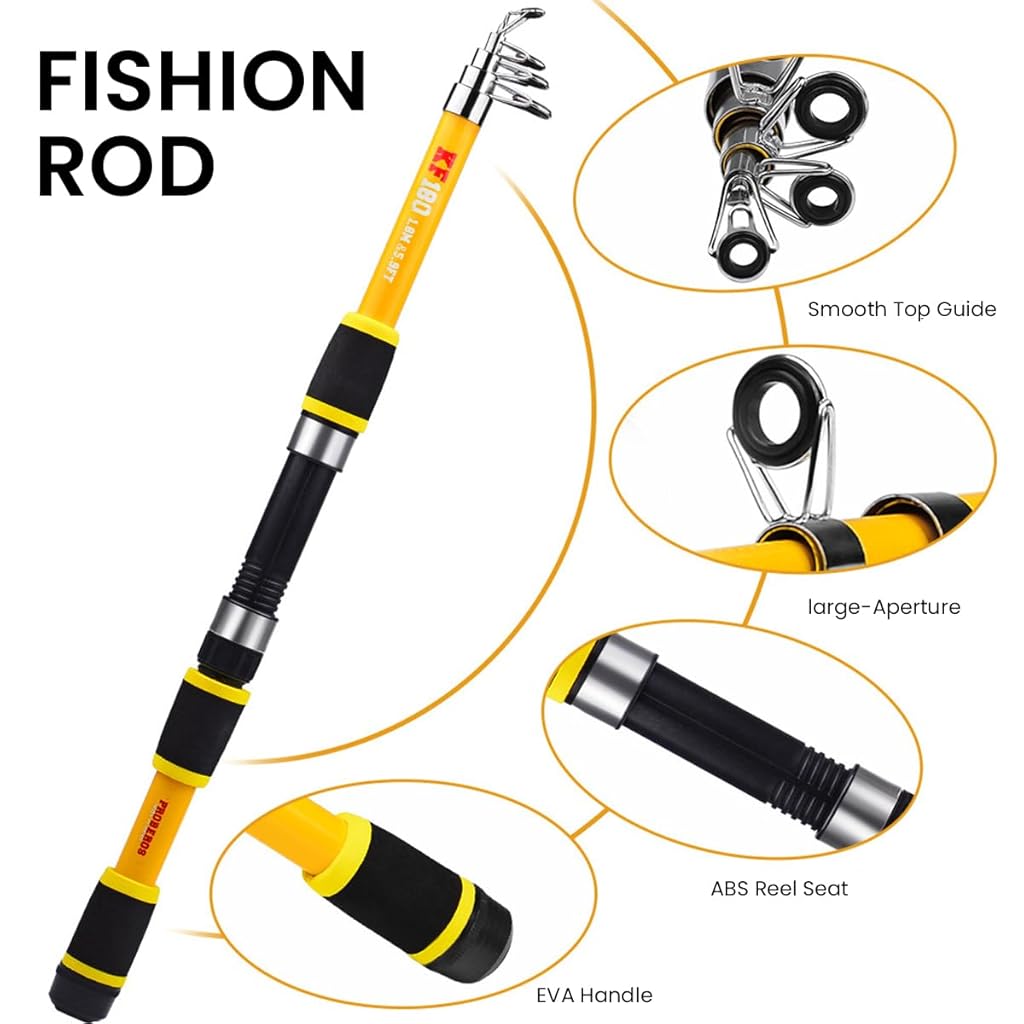 [Second-hand]Proberos@ 1.8M Portable Fishing Rod with Reel Carbon Fiber Telescopic Spinning Fishing Rod Bait Kit Lifelike Artificial Hooks Fishing Lures, Baits for Bass Pike Trout Salmon, Starter Fishing Rod Pack