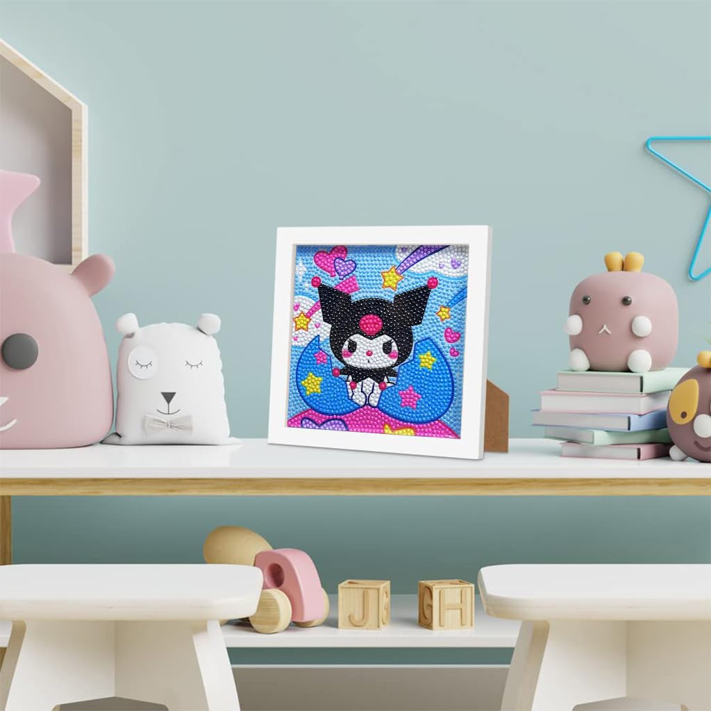 PATPAT DIY Diamond Painting Art Kit for Kids 6.7 inches Cute Kuromi Diamond Painting Art with Wooden Frame DIY Diamond Painting Art Desk Decoration Art Craft Gift for Kids