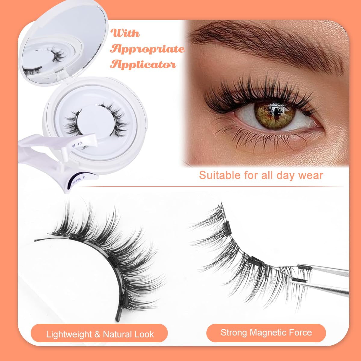 MAYCREATE® 1Pair Magnetic Eyelashes Natural Look Reusable Cat Eye Magnetic Lashes with Applicator Magnetic Eyelashes Kit without Eyeliner Wispy Clear Band False Eyelashes No Glue Needed