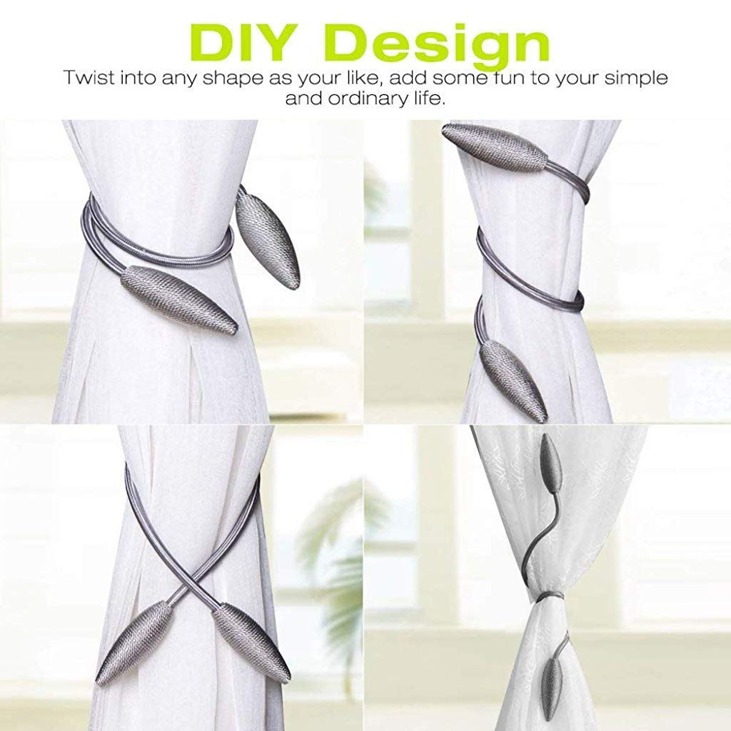 HASTHIP Curtain Tiebacks for Living Room and Bedroom with Strong Magnet 48cm Grey | Woven Polyester Design