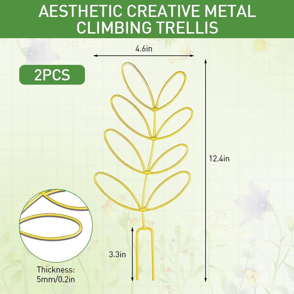 HASTHIP Garden Trellis for Climbing Plants featuring Leaf Design 30cm Metal Support | 2 Pack