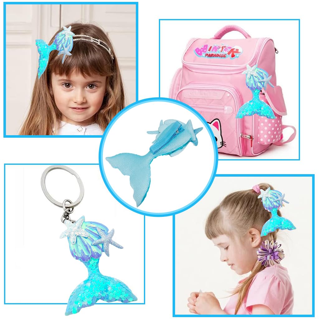 SANNIDHI Girls Mermaid Jewelry Set of 6Pcs Mermaid Faux Pearl Necklace Bracelet Earring Ring Hair Clip Set Mermaid Sequin Bag Birthday Gift for Girls Princess Christmas Gifts