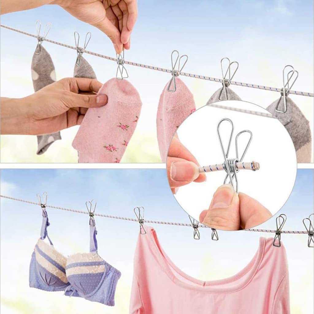 HASTHIP Clothes Clips for Laundry and Kitchen Use with 5 Coil Spring Grip | 20Pcs Stainless Steel Pegs