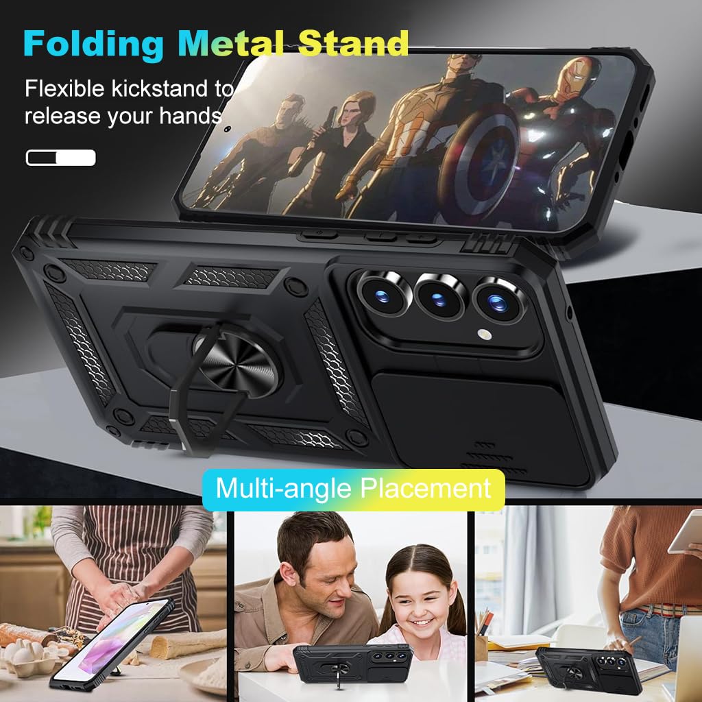 ZORBES Samsung Galaxy A35 Phone Case with Magnetic Kickstand Ring and Slide Camera Cover | Black PC and TPU Shockproof Protection