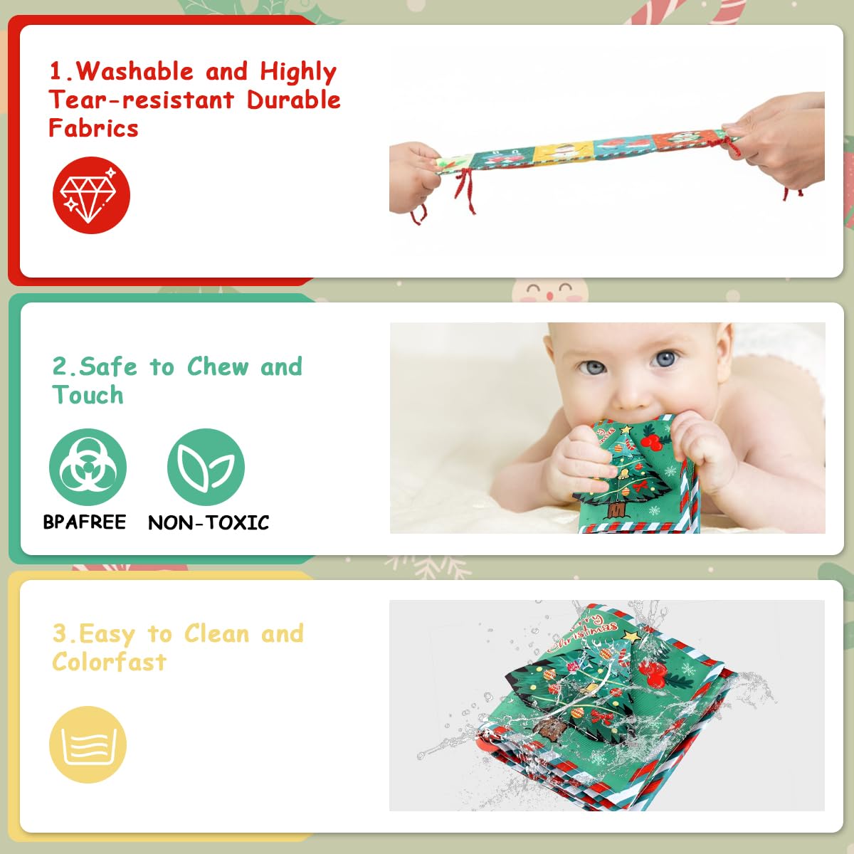 SNOWIE SOFT Baby Cloth Book for Crib Play with 3D Mirror & Squeaky Toy 115x70cm | Soft Cloth for Infants