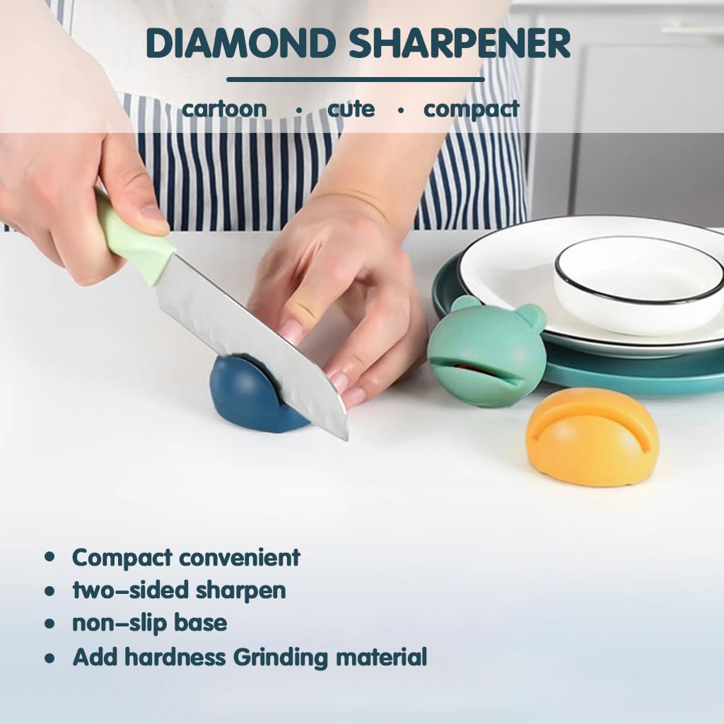 HASTHIP Manual Sharpener Set for Kitchen with Easy Pull Through Mechanism | 3PCS Frog Design