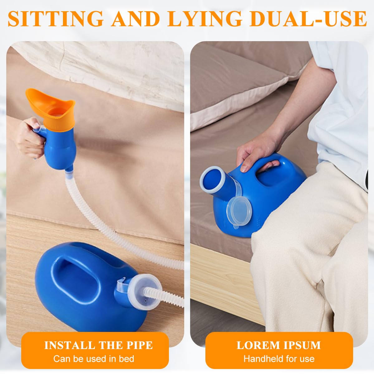 HANNEA Female Urinal Bottle for Bedside and Travel with 2000ml Capacity | Soft Rubber Rim