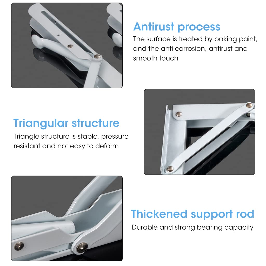 HASTHIP Foldable Shelf Bracket for Wall Shelves with 8 in Arms and Triangle Lock | White Steel 2 Pcs Set