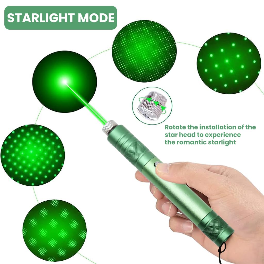 Climberty USB Rechargeable Green Laser Pointer for Teaching with 1000m Beam and Rotating Star Cap