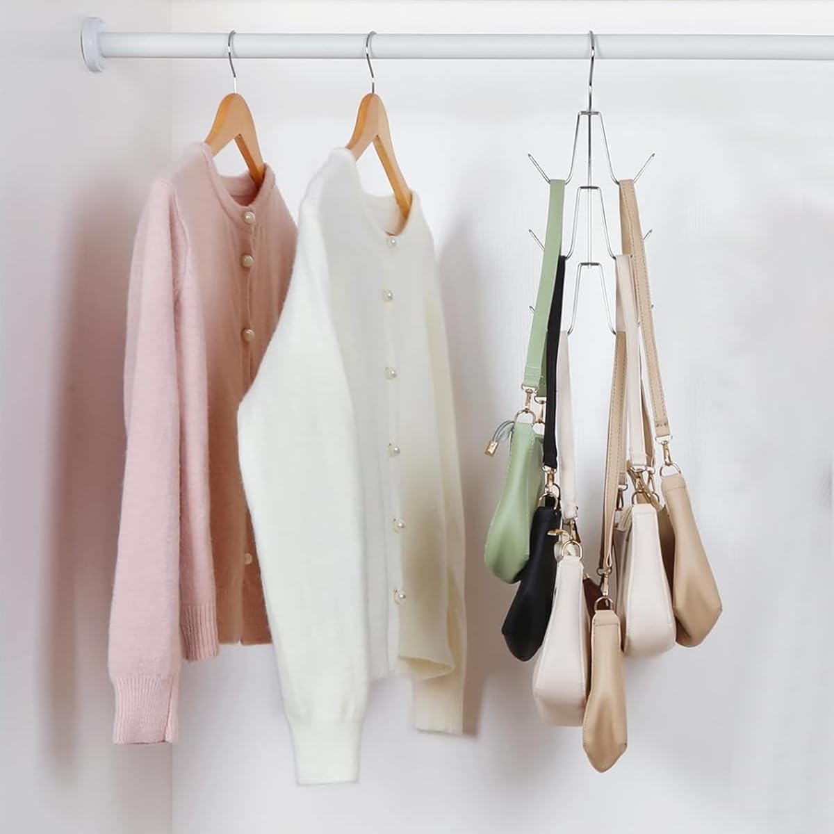 HASTHIP Handbag Organizer Rack for Closet with Dual Metal Hooks holding up to 6 Bags | Space Saving Purse Hanger