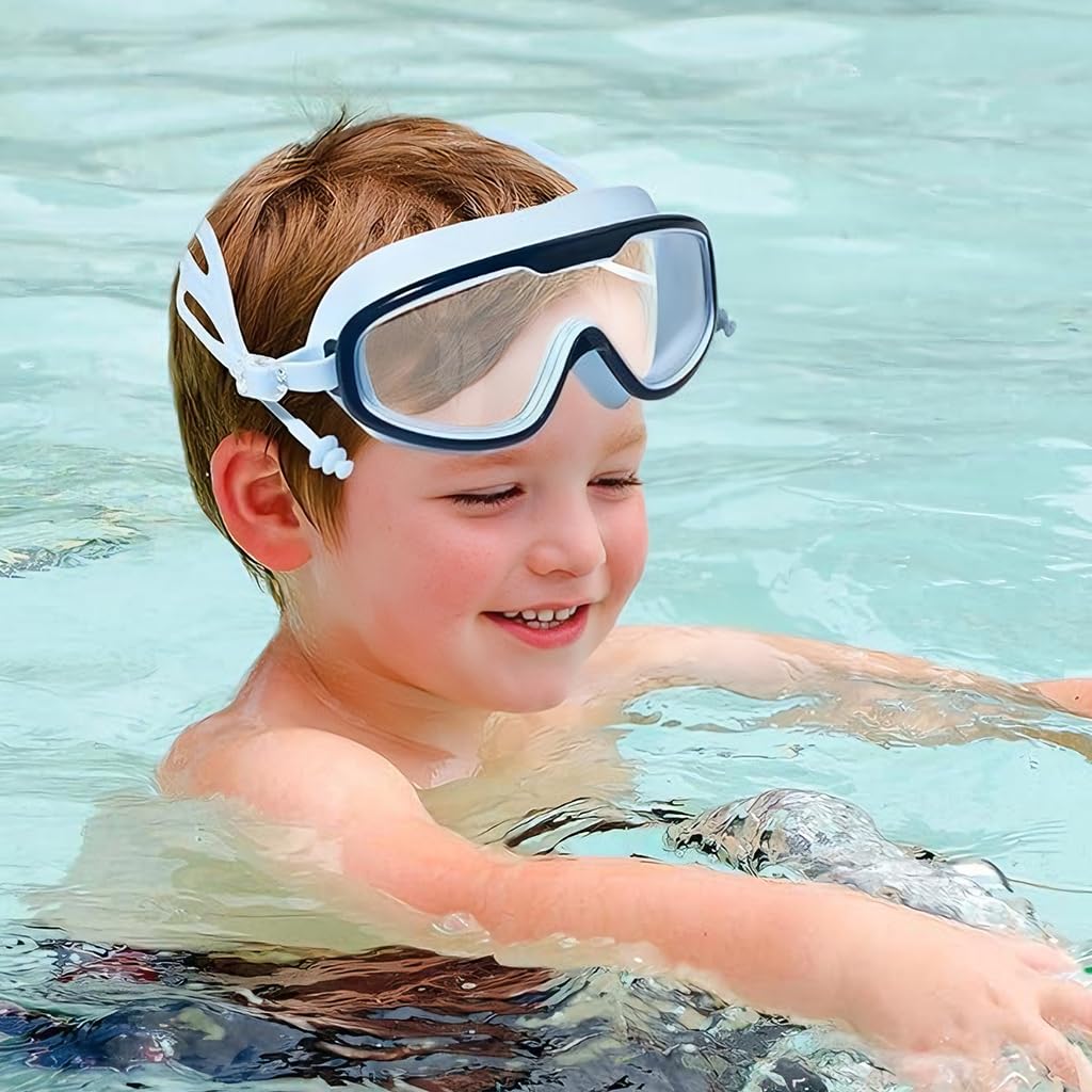 ZIBUYU Swimming Goggles for Kids with Adjustable Strap and UV Anti Fog Lenses | Blue Black