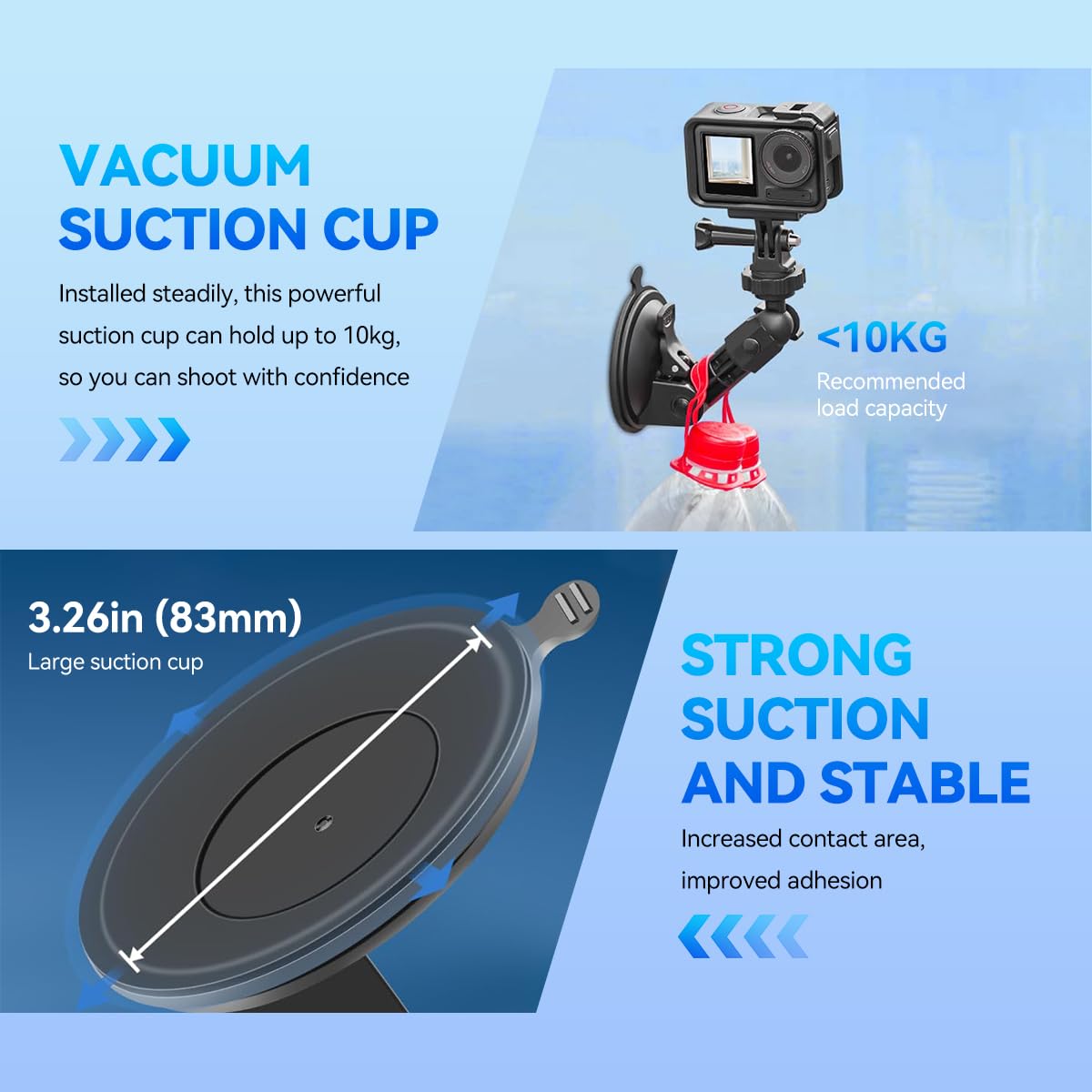 ZORBES Pocket 3 Suction Cup Mount for Action Cameras with 83mm Base and ABS Build | Adjustable 1/4 Inch Screw for Smooth Surface Shooting
