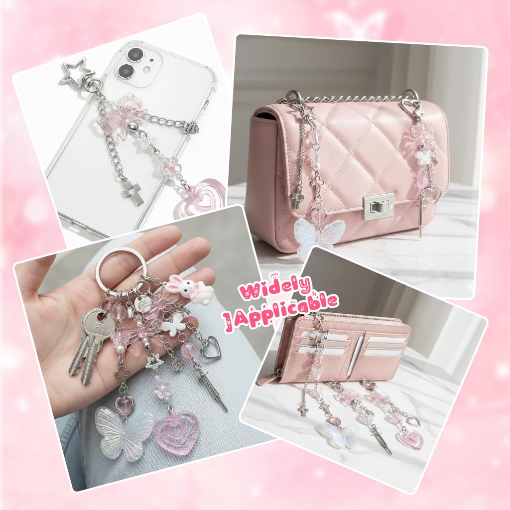 SANNIDHI Keychain Set for Bags and Backpacks with 3 Resin Charms | Y2K Style for Girls