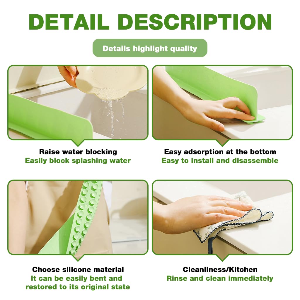 HASTHIP Silicone Sink Splash Guard for Kitchen and Bathroom with Suction Cup Base | 18.9x2.2x3 in Flexible Design