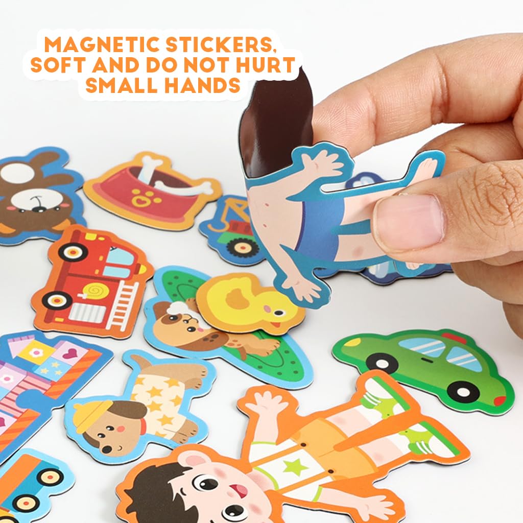 PATPAT DIY Cartoon Magnetic Scene Board for Kids 3–6 with Wooden Dress-Up Playset