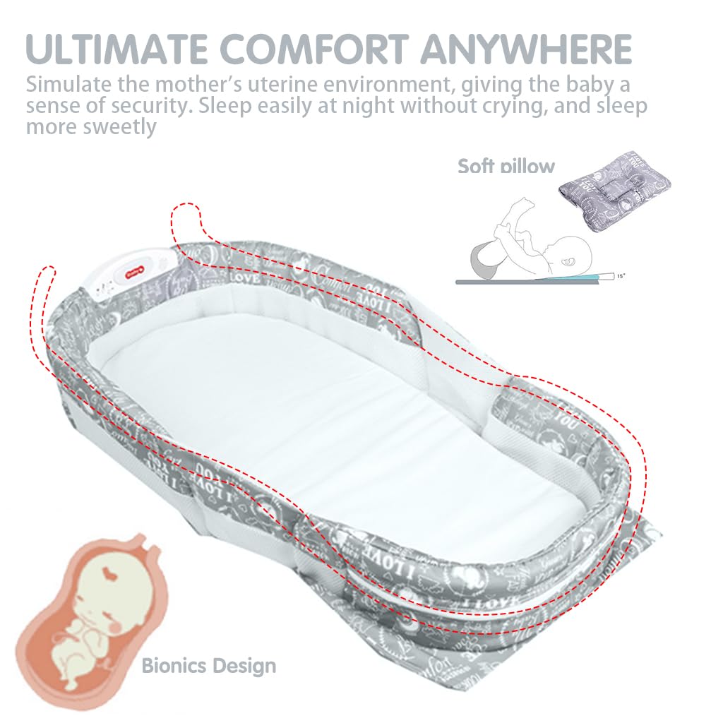SNOWIE SOFT Baby Bed for Newborns with Folding Mosquito Net and Music Light | 73x41 cm Portable Travel Bassinet