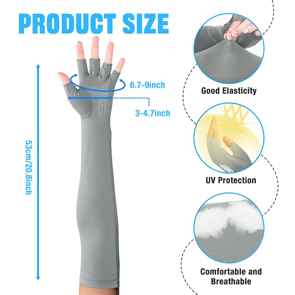 PALAY® 1 Pairs Summer Glove Arm Sleeves UV Protection Sleeves One Piece Cool Silk Arm Sleeves Quick Dry Breathable Arm Sleeves for Driving, Riding, Hiking