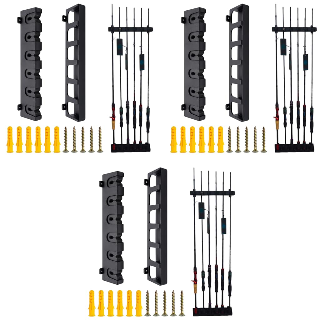 PROBEROS Fishing Rod Holder for Wall Mount with 6 Slots and EVA Foam Grips | 3PCS Set