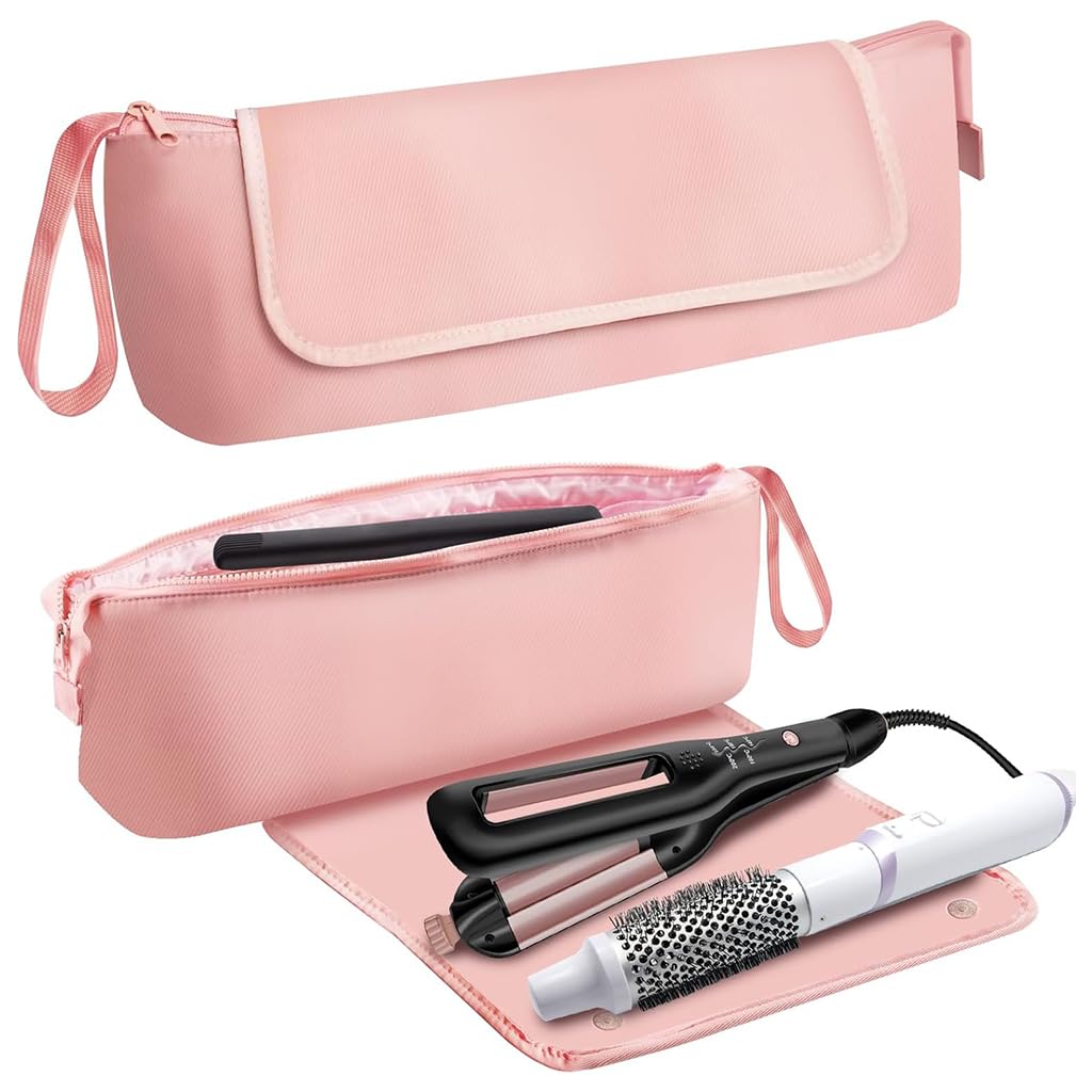MAYCREATE Hair Tools Travel Bag for Flat Irons and Curling Irons with Silicone Pad 46x12x15cm Pink
