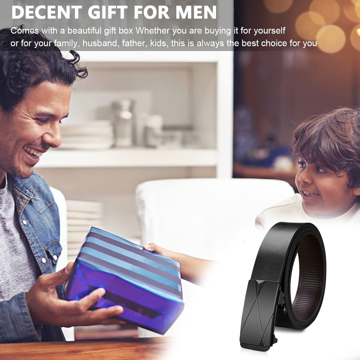 GUSTAVE Waist Belt for Men with Auto Lock Buckle and 130cm Genuine Leather | Black Gift Box