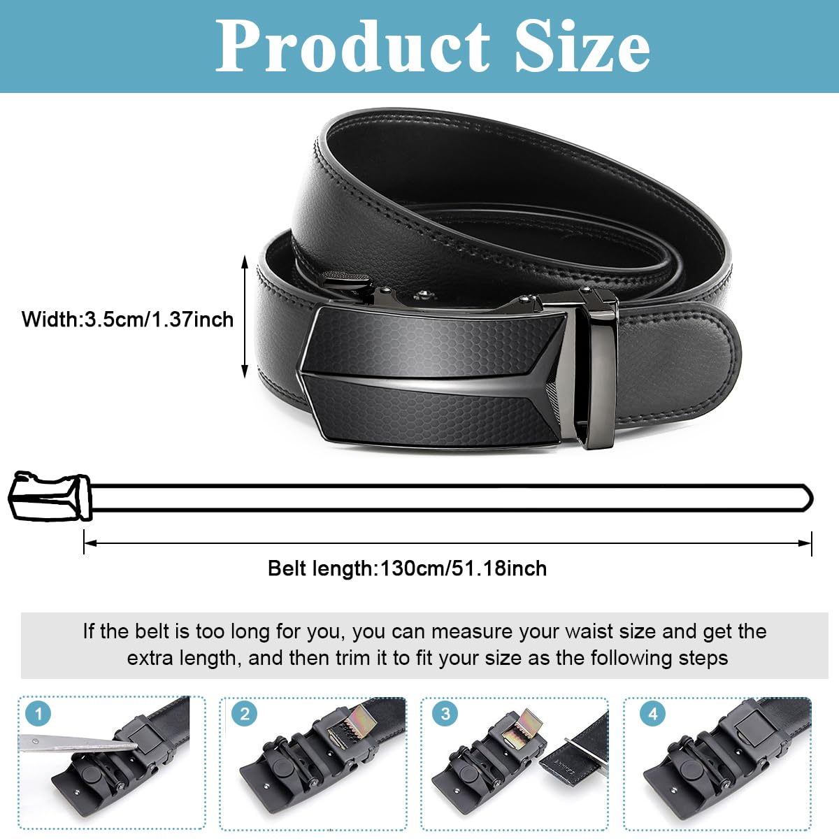 GUSTAVE® Men's Belt Genuine Leather Slide Ratchet Belt with Automatic Buckle