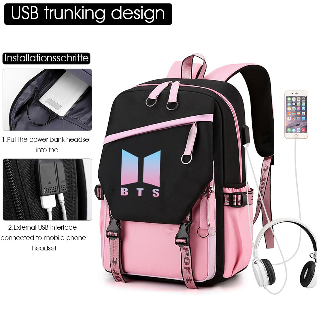 PALAY BTS Backpack for School and Travel featuring USB Cable Vent | 15.6 in Laptop Bag for Boys