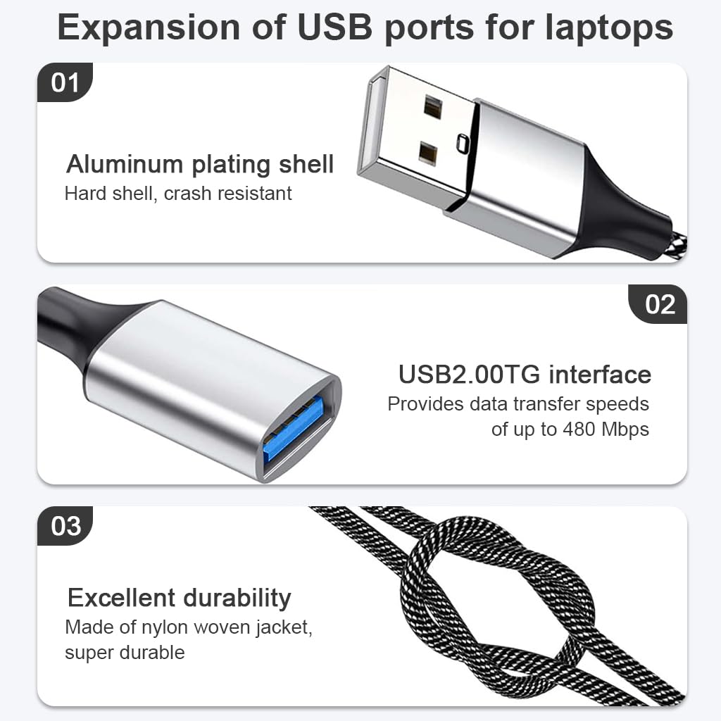 ZORBES 2 in 1 USB Port Splitter Cable for Laptop PC and Tablet with Dual USB Female 35cm Nylon Braided Design
