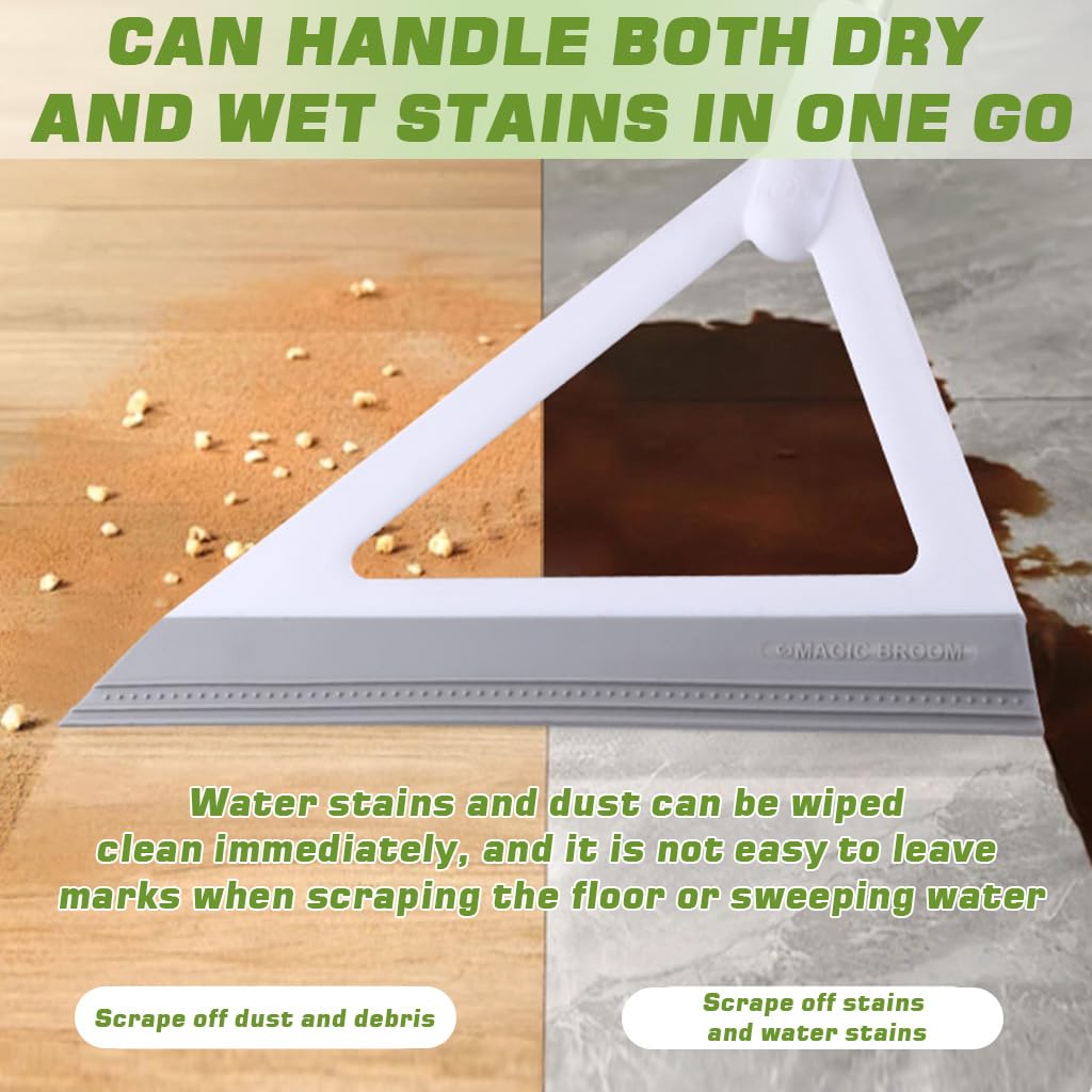 HASTHIP Magic Broom Sweeper for Multi Surface Cleaning with 39 in Handle and Triangle Head | White Silicone Floor Wiper