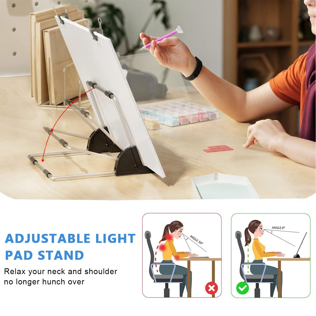 HASTHIP A4 LED Light Board for Diamond Painting with 28 Grid Storage Box and Adjustable Stand