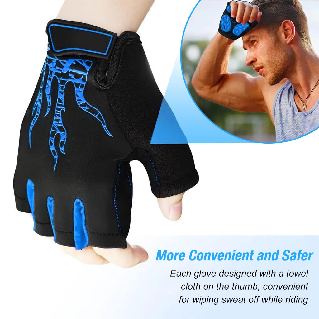 Proberos Cycling Gloves for Riding and Fitness with Cushion Gel Palm Pads | Breathable Blue Fingerless Design