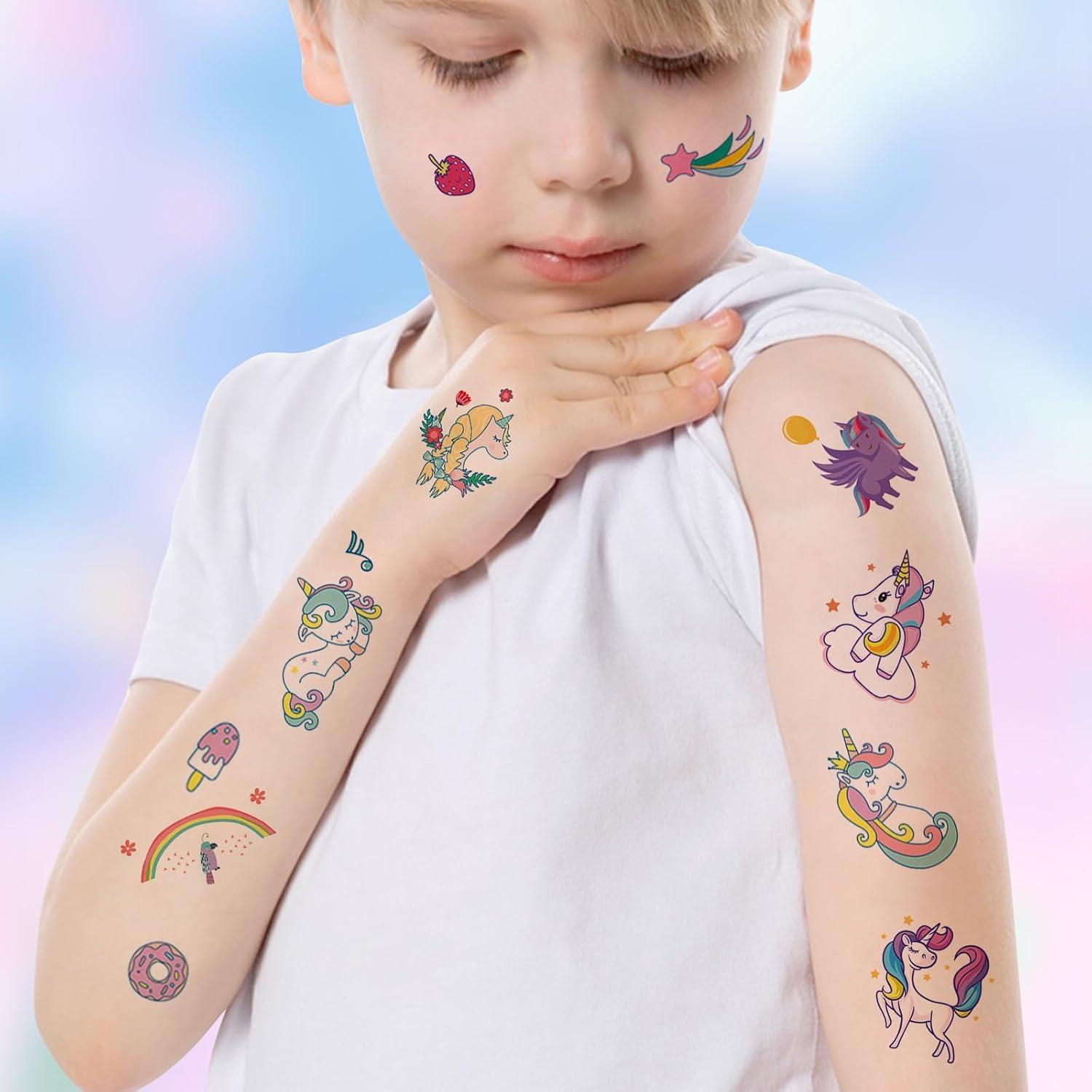 MAYCREATE Temporary Tattoo Stickers for Kids Party with 10 Sheets 7.5×11cm | Night Glow Astronaut Theme