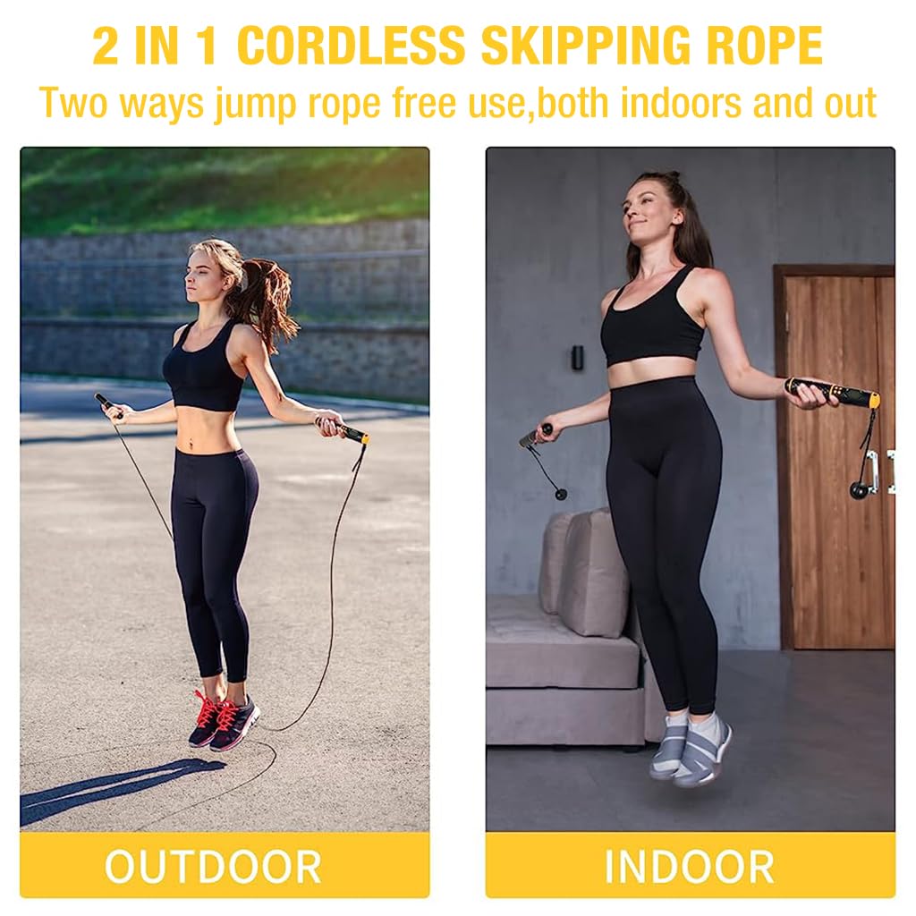 Optifit® 2 in 1 Skipping Rope for Men Women Kids with Counter & Calories Calculation, Smart Jumping Rope with Durable Wire Rope and Cordless Ball, Cordless Skiping Row for Workout & Weight Loss