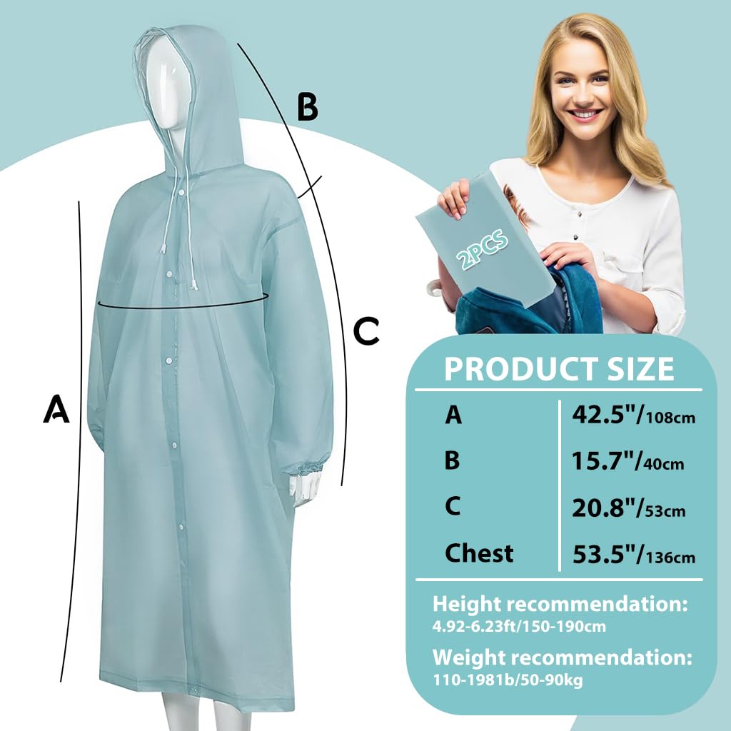 PALAY Rain Ponchos for Adults featuring 56.2 in Length and 53.5 in Chest | Reusable EVA Pack of 2