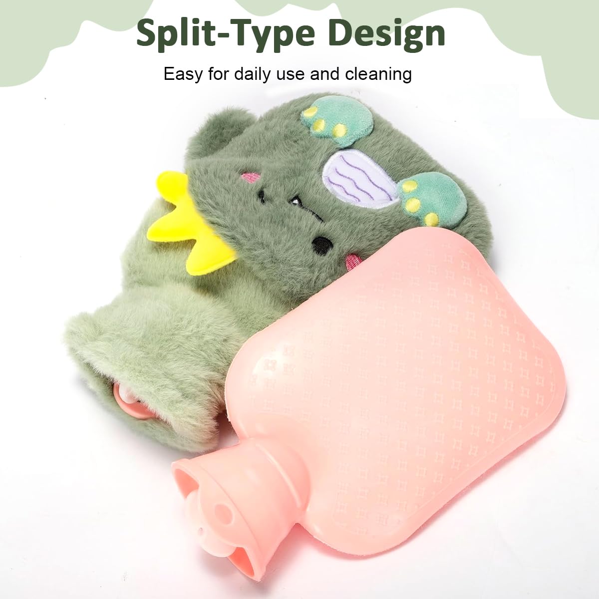 HANNEA Hot Water Bottle for Cramps and Pain Relief featuring Anti Leak Stopper and Soft Green Cover