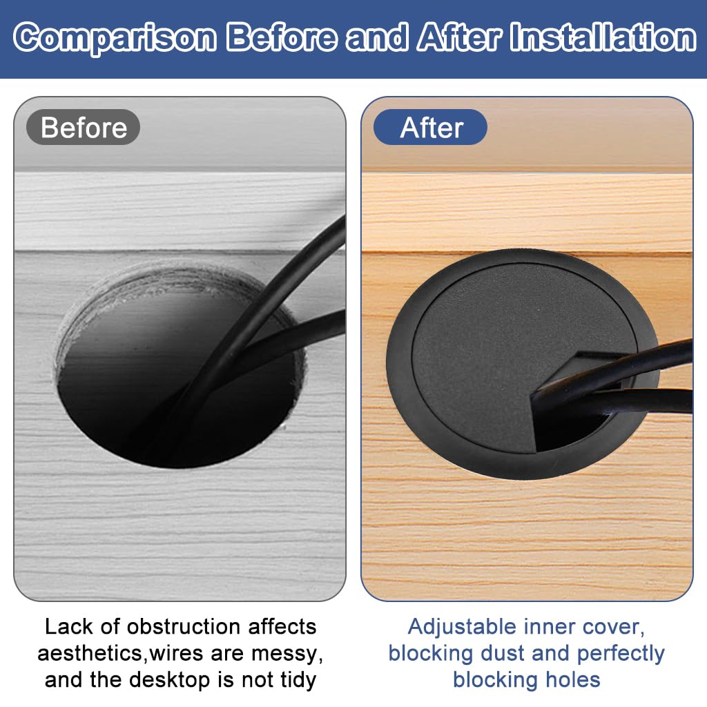 Serplex Desk Grommets for Office Cable Management 6 pcs 2 inch ABS Covers | Organized Wires