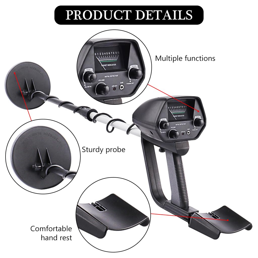 HASTHIP Metal Detector for Coins and Gold with 8 in Disc and Adjustable 30.7–42.1 in Shaft | Earphone Support and Dual Detection Modes