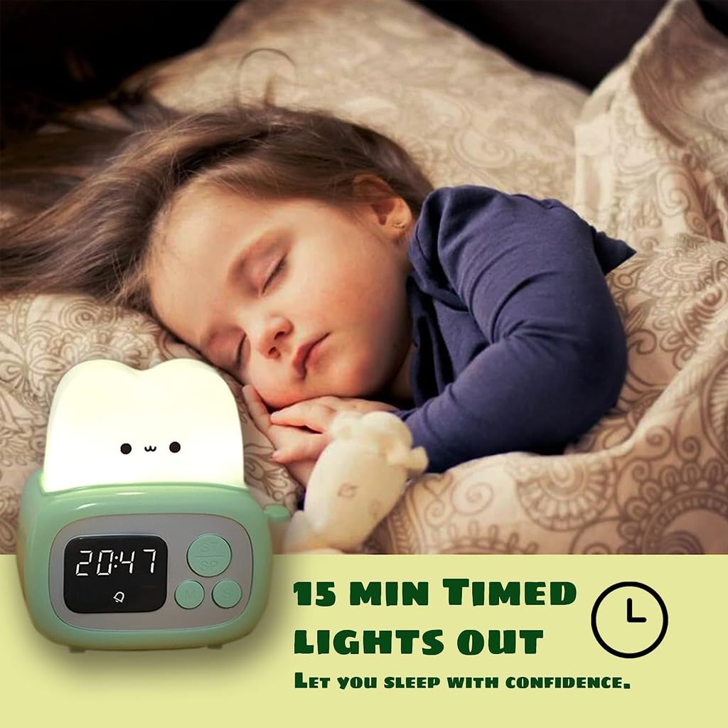 ELEPHANTBOAT® Cute Alarm Clock with Night Light Mini Toaster Desk Alarm Clock Kids Table Clock Alarm with Timer FunctionAuto Lights Off, Alarm Clock for Study Time Management Gift for Kids