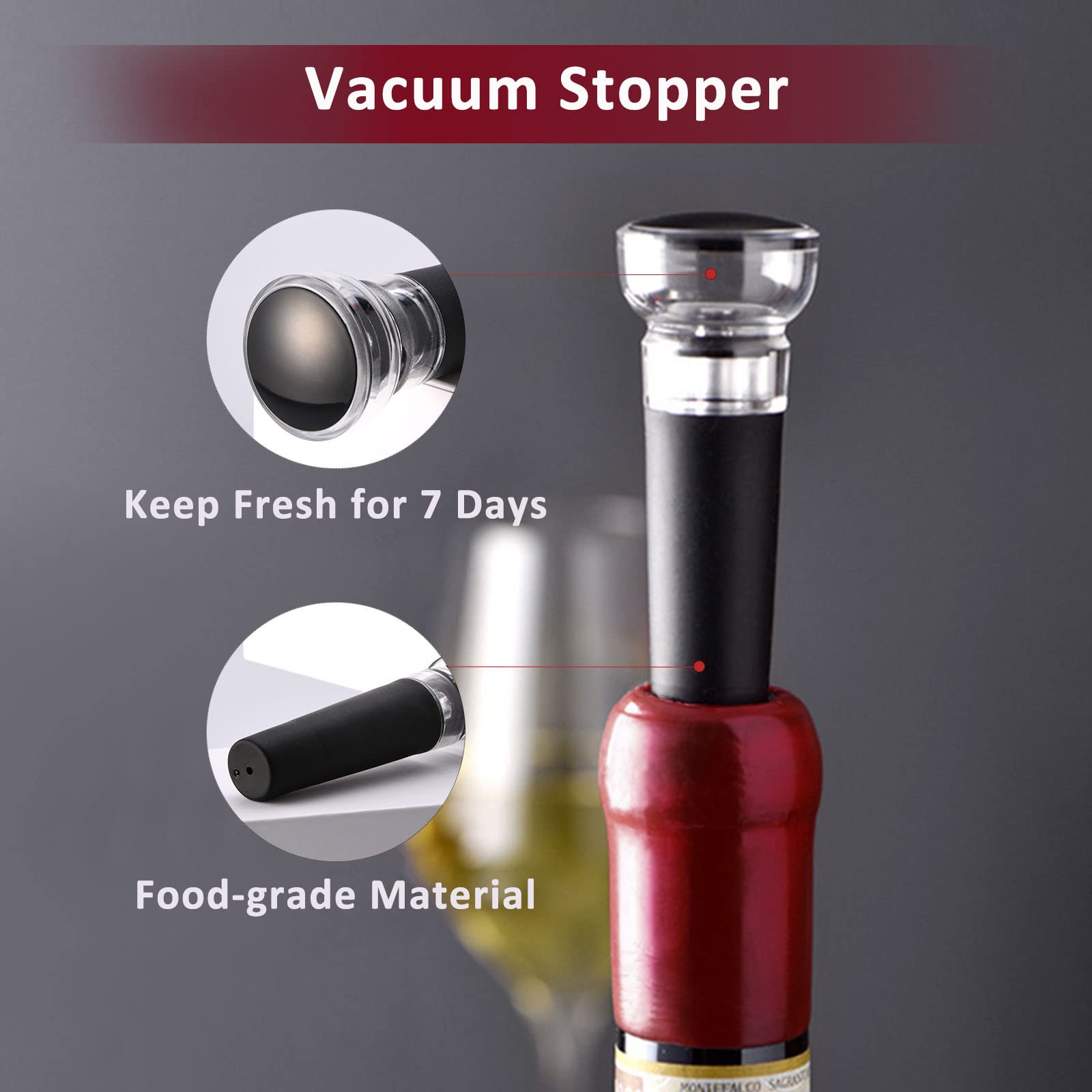 ELEPHANTBOAT® 4 PCS Wine Bottle Opener Set,Corkscrew Steel with Foil Cutter,Wine Pourer,Vacuum Stopper,One Foil Cutter T Shape Handle for Gifts