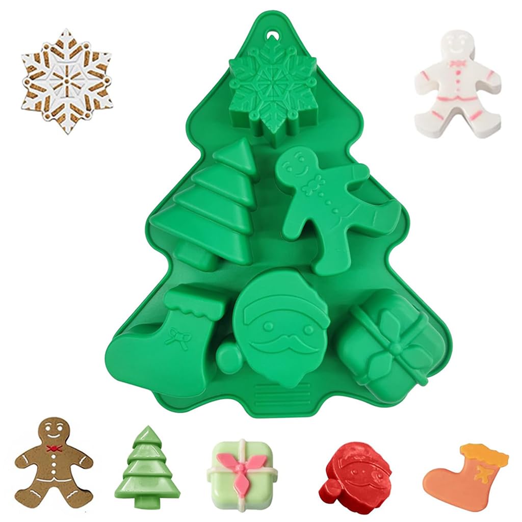 HASTHIP® 1 Pack Christmas Silicone Molds, Large Size Xmas Baking Mold for Mini Cakes, Handmade Soap