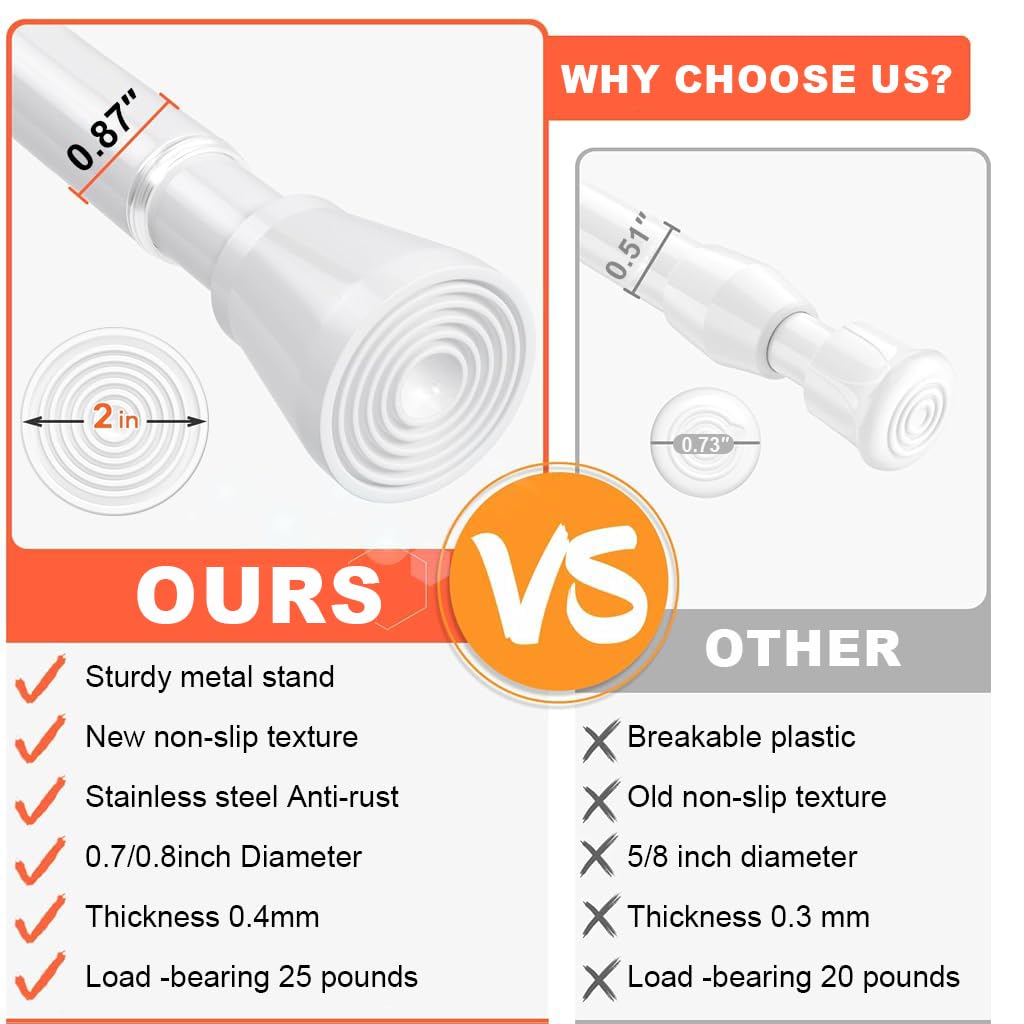 HASTHIP Retractable Curtain Rod for Windows and Showers featuring Anti Slip Pad | Adjustable 28.7–43 in Metal Tension Rod