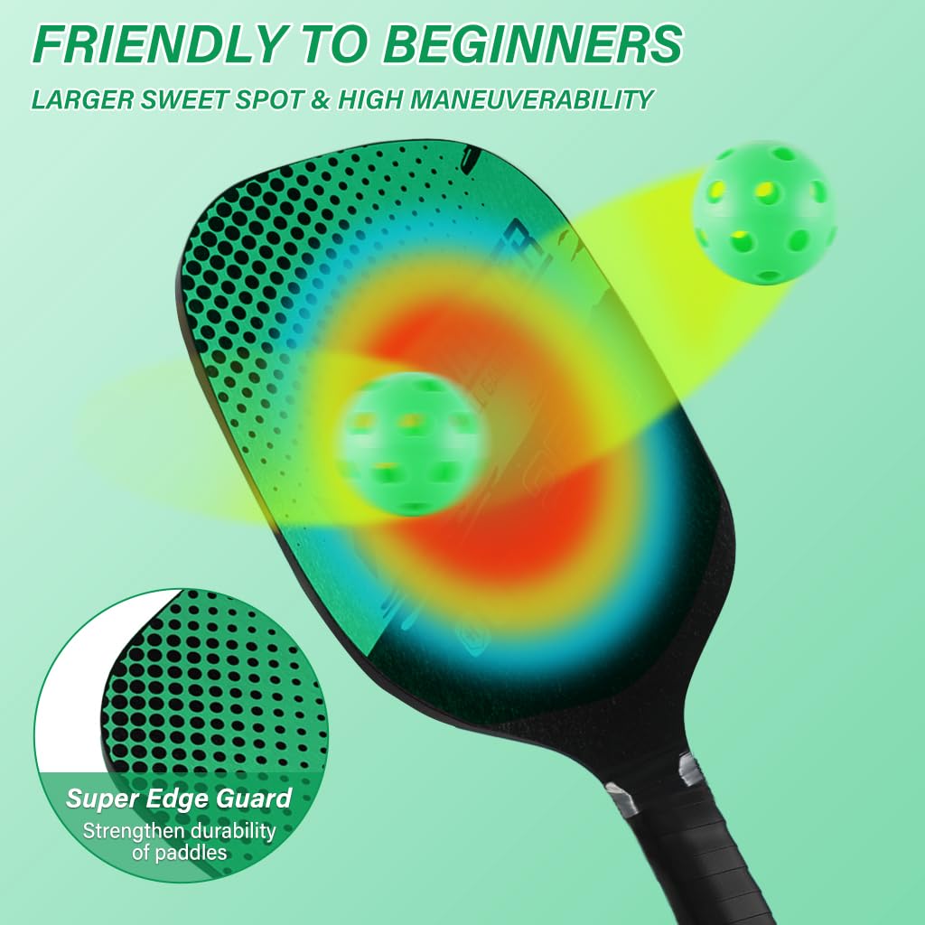 Proberos Pickleball Paddles Kit with 4 Balls and Portable Bag for Outdoor Family Fun | Green
